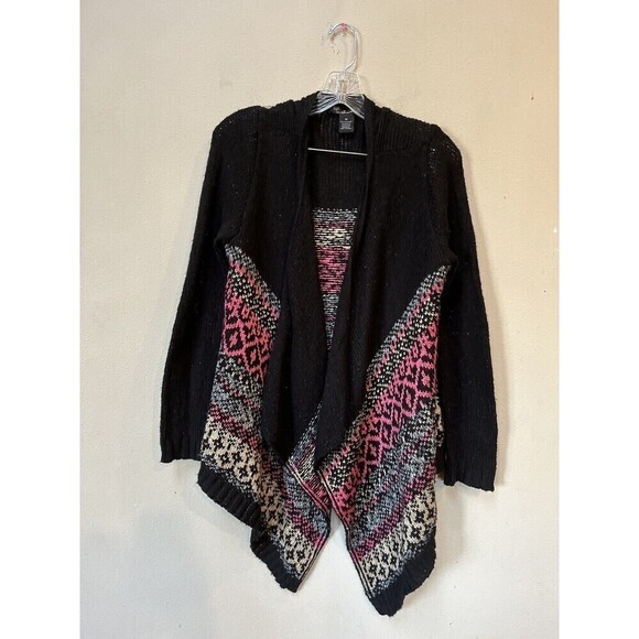 Finesse Knit Cardigan Black Pink Geometric Boho M - Picture 7 of 7
